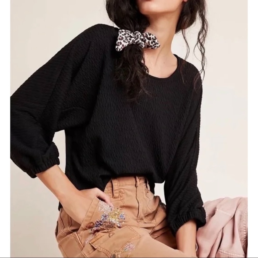 Anthropologie Arya Textured Puffed Sleeve Top - Picture 1 of 16